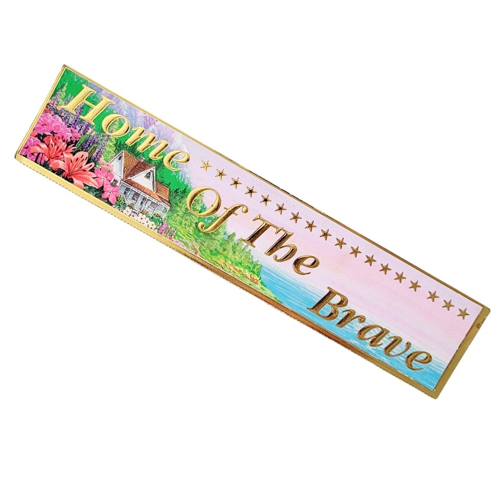Vintage 90s Home of the Brave Bookmark- America Beautiful- perforated paper Gold